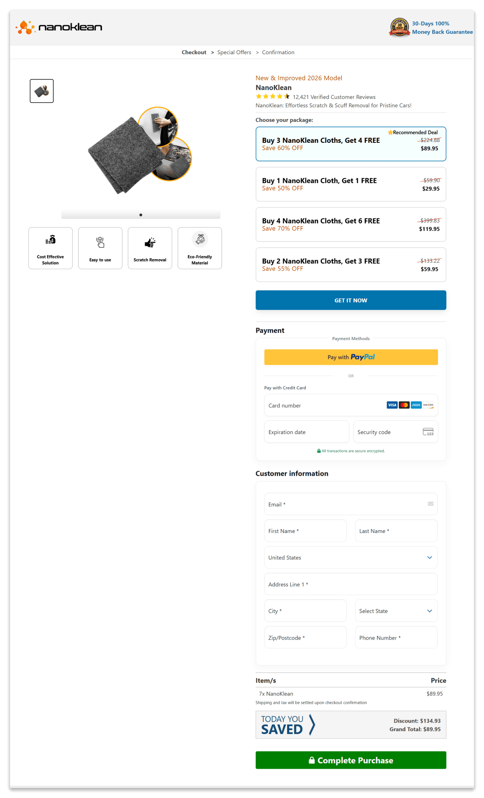 NanoKlean Secure Checkout Page